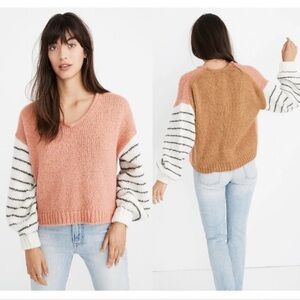 Madewell Balloon Sleeve Pullover Sweater Colorblock Fuzzy Oversized Striped XXL